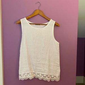 Lung O Larno White linen tank top size small.
